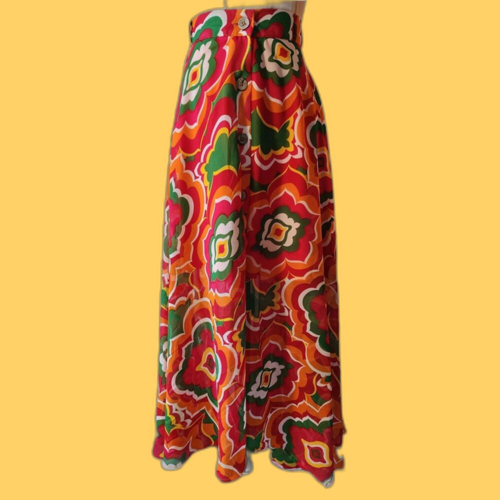 Psychedelic Hippie Print Button-Front Maxi Skirt